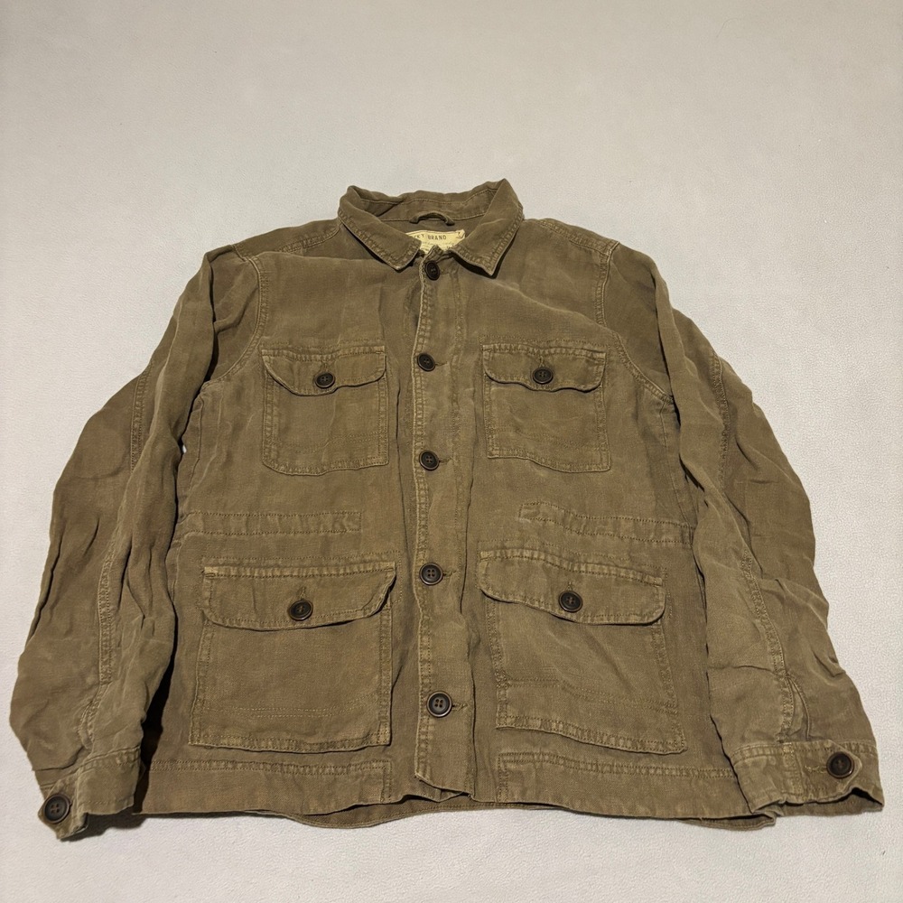 Lucky Brand Mens Size M Linen Field Jacket Green Military Utility Chore Coat